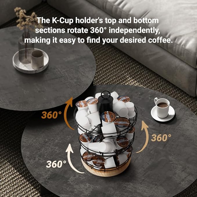 J JACKCUBE DESIGN K Cup Holder 3-Tier Rotating Coffee Pod Carousel Stand for 75 K-Cups or 90 Nespresso Pods,Coffee Station Oragnizer for Kitchen, Office, Countertop - MK1407A