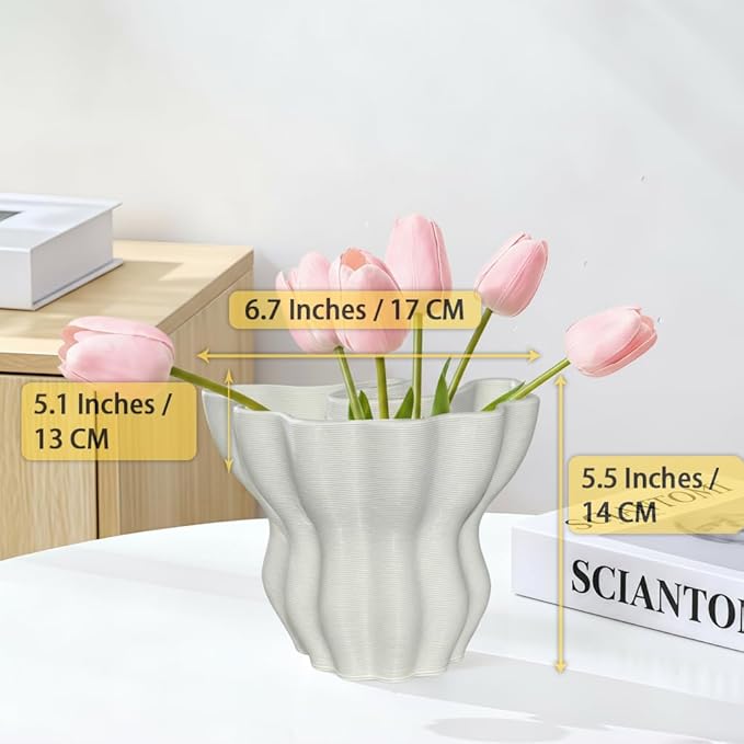 Contemporary White Ceramic Vase, Abstract Irregular Shape Sculptural Accent for Home Decor, Modern Artistic Centerpiece for Coffee Table or Bookshelf