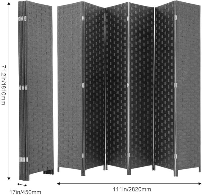 Room Dividers and Folding Privacy Screens 6 Panel 6 ft Foldable Portable Room Seperating Divider, Handwork Wood Mesh Woven Design Room Divider Wall, Room Partitions and Dividers Freestanding, Black