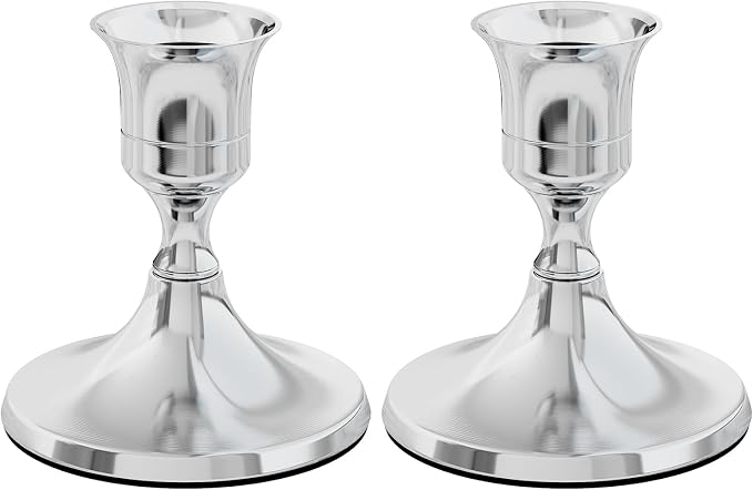 zeochyni Silver Taper Candle Holders Set of 2 | Vintage Metal Candlestick Holders for Dinner Room Table Centerpiece or Mantel Wedding Party Decor