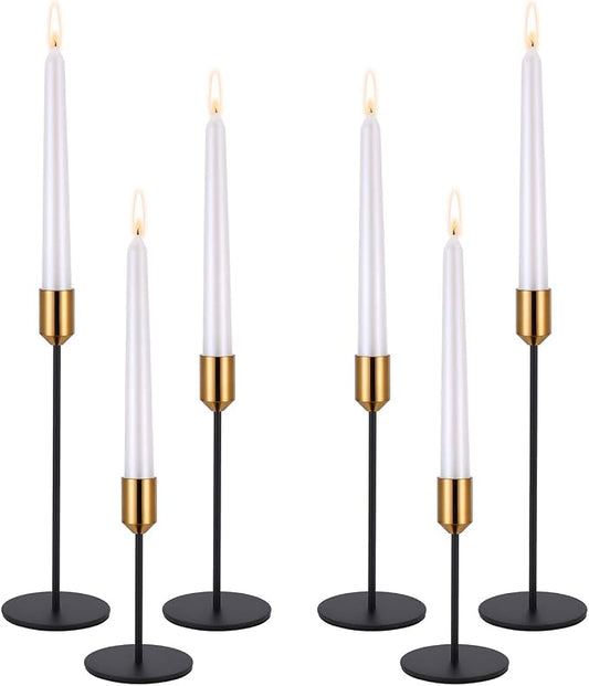 Candle Holders,Set of 6 Candlestick Holders for Taper Candles, Brass Gold Black Modern Decorative Candle Stick Holder for Table, Mantel, Wedding, Dinning, Party(Candles are not Included)