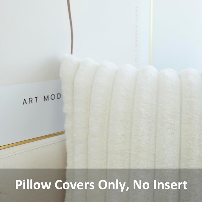 JOJUSIS Pack of 2 Faux Fur Plush Decorative Throw Pillow Covers Couch Cushion Case Soft Pillowcases (White, 22 x 22-Inch)