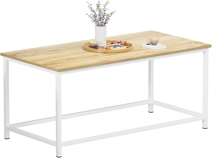 SAYGOER Coffee Table Simple Modern Coffee Tables Open Design Rectangular Minimalist Center Table for Living Room Home Office, Easy Assembly, 39.37 x 19.69 x 17.72, Beige White