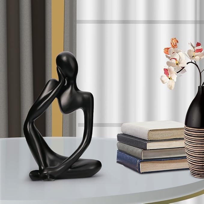 Prettidecor Home Decor Thinker Statue Accents, Set of 3 Thinker Sculptures Office Decor Modern Abstract Resin Decoration on Shelf Table Desk for Living Room Office Bedroom (Small Black)