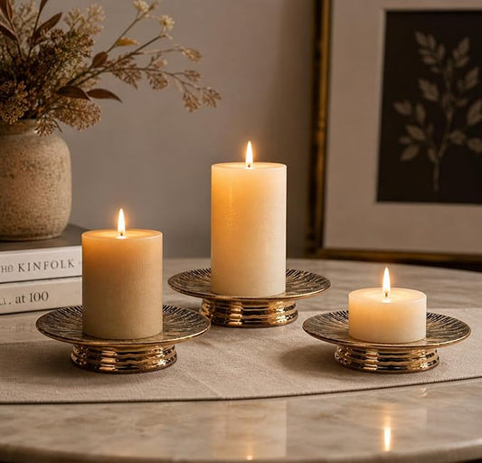 Ceramic Bronze Candle Plate Set, 3-Piece – Decorative Candle Holder Tray for Pillar Candles, Jewelry, Trinkets or Bathroom Counter – Antique Bronze Finish for Tabletop & Home Décor