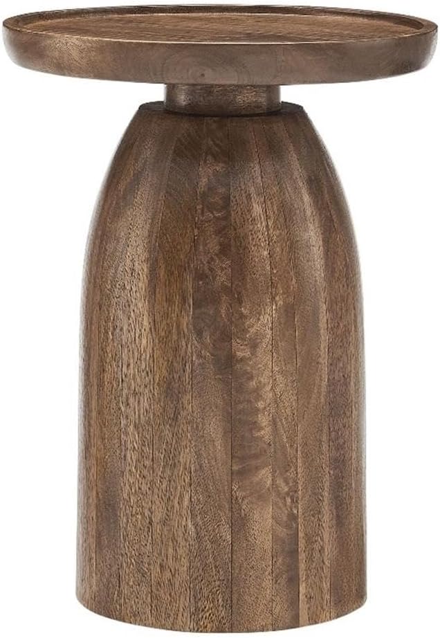 Modway Holloway Solid Mango Wood Side End Table in Walnut – Contemporary Wooden Accent Table for Living Room – Small Round Plant Stand or Pedestal Drink Table