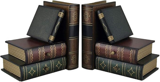 Bellaa Classic Wooden Book Bookends Library Hidden Drawers Vintage Cool Creative Unique Decorative Books Support Shelves Desk Organizer