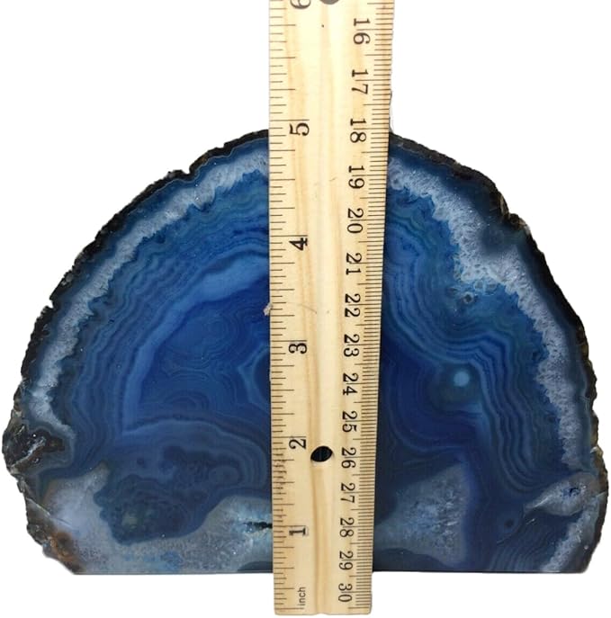 AMOYSTONE Blue Agate Stone Bookends, Decorative Book Holder for Office and Home Shelves, 3-4 LBS Stylish and Functional Bookends,with Rubber Bumpers