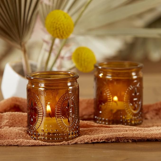 Amber Tea Light Holder - 8pcs - Vintage Glass Tealight Candle Holders by Kate Aspen, Home Décor Table Decoration Favors Gifts for Wedding, Bachelorette, Bridal Shower & Baby Shower Party