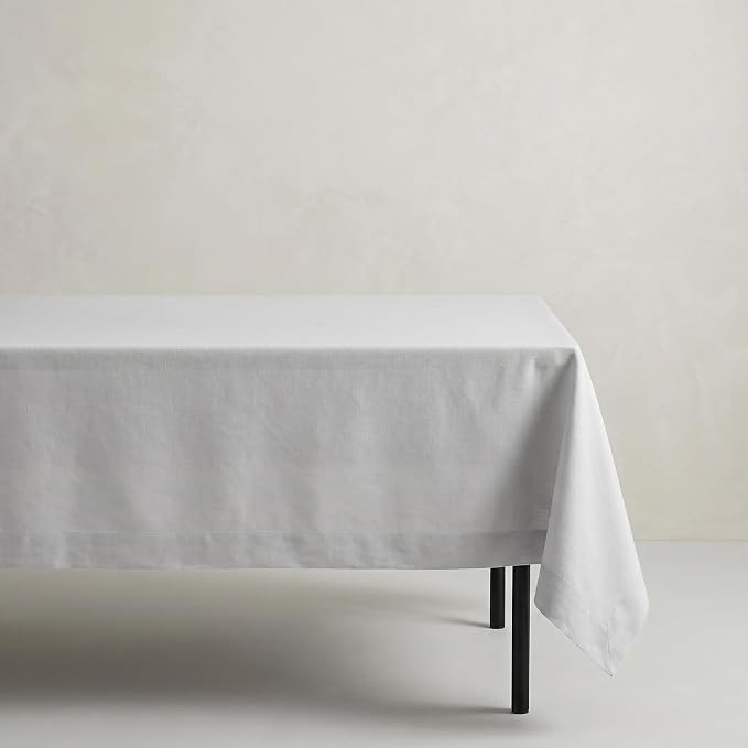 Solino Home Linen Tablecloth 60 x 90 Inch - 100% Pure Linen Silver Cloud Table Cloth for Rectangle Tables - Fete, Machine Washable Tablecloth