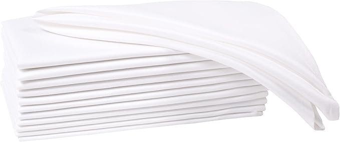 Ramanta Home Set of 12 Polyester Cloth Napkins 18x18 Inches - Washable Dinner Napkins with Hemmed Edges for Weddings, Thanksgiving, Hotel - Soft Durable Table Linen for Parties or Everyday Use - White