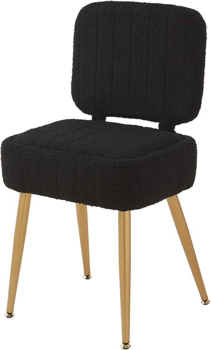 Updated Vanity Chair, Storage Ottoman with Folding Back & Gold-Toned Metal Legs, Ottoman Seat with Teddy Velvet for Dressing Room Living Room Bedroom, 15" x 12" Inch