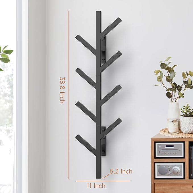 SNOGSWOG Vertical Coat Rack & Hat Rack Set of 2, Wall Mounted 39 Inch Floating Coat Rack for Entryway, Living Room, Bedroom, Black, YMJ-2P
