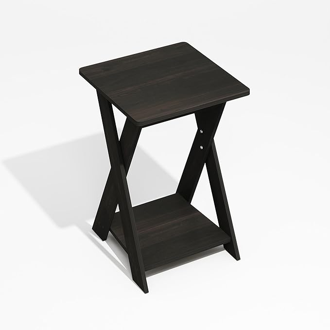 Furinno Modern Side Table, X-Legs End Table with Open Shelf, Criss-Crossed Night Stand, Bedside Table, Easy Assembly, for Living Room, Bedroom, Black Espresso