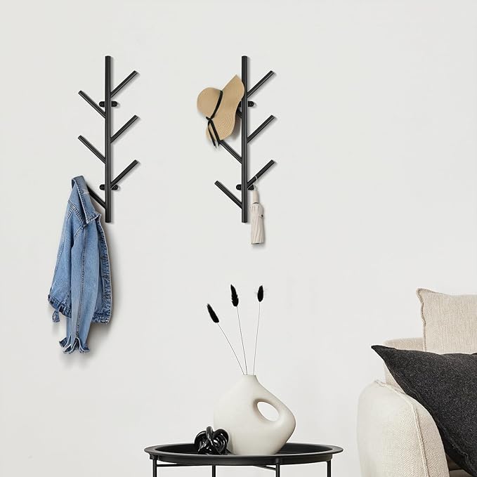 2 Pack Vertical Coat Rack Wall Mount,Metal Vertical Hat Rack for Wall(16 inches),Suitable for Hanging Clothes, Hats, Bags and Scarves(Black)