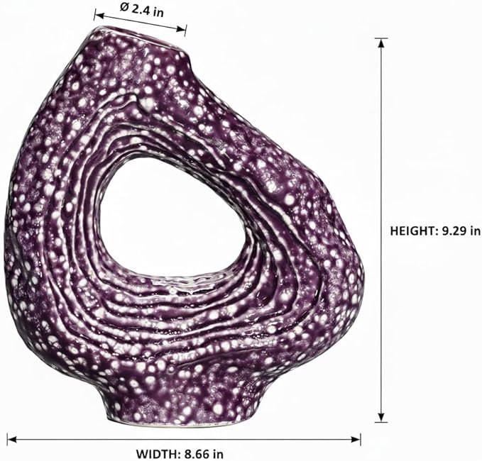 Sunddo Ceramic Flower Vase, 9 Inch Purple Modern Vases for Home Decor, Unique Donut Vase for Living Room, Centerpiece Table, Kitchen, Fireplace, Bookshelf, Shelf Decor