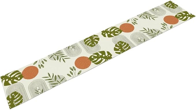 YCness Mid Century Green Boho Table Runner Summer Abstract Modern Palm Tree Table Runner for Party Kitchen Living Room Bedroom Plant Botanical Minimalist Leaf, 13x90 Inch
