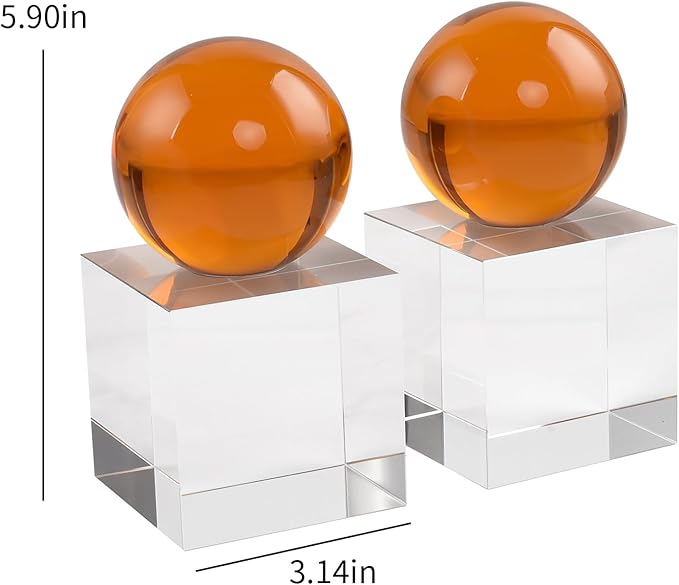 Crystal Bookends, 1 Pair of Decorative Tabletop Bookends for Office, Home, Desk, Comes with Gifed Box, Amber