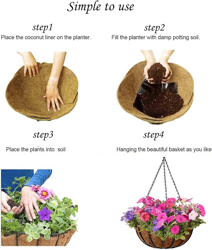 MTB Supply 2 Pack 10 Inch Garden Hanging Baskets Traditional Style with Coco-Liner for Home Balcony Patio Decoration Outdoor Planter