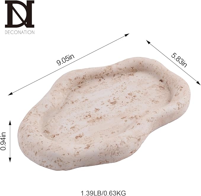 Cloud-Shaped Resin Jewelry Tray, Beige Travertine Vanity Tray for Bathroom Countertop, Trinket Candle Dish, Perfume Holder, Decorative Ottoman Tray for Home Decor Coffee Table Dresser