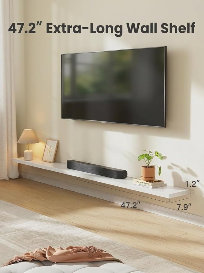 AMADA HOMEFURNISHING 47.2" L Floating Shelves, Wall Shelves Set of 3 for Bathroom/Living Room/Bedroom/Kitchen, White Floating Shelves for Wall Decor with Invisible Brackets - AMFS55W