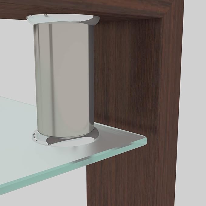 Meihua Rectangle Glass Coffee Table for Living Room, Modern Center Table Metal Tube Legs for Home Office, Brown