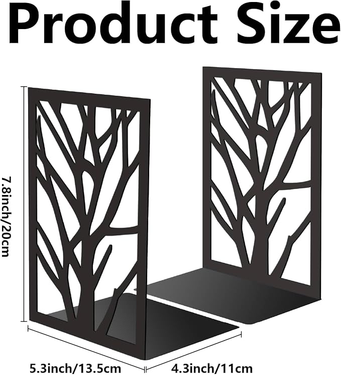 CRASPIRE 1 Pair Metal Bookends 5.3x4.3x7.8 Tree Black Heavy Duty Study Non-Skid Tall Book Holder Stand Creative Decorative Stopper Support Organizer Magazine for Shelf Desk Birthday
