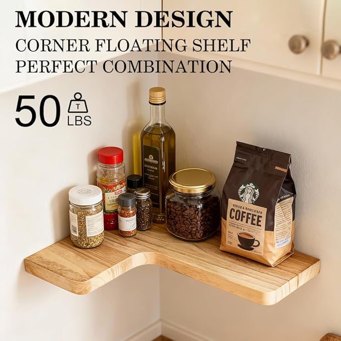 Floating Corner Shelves, Wall Shelf Set of 3, Shelves for Wall Storage, Solid Wood Shelves for Storage, Wall Mount Wooden Display Shelf for Bathroom Bedroom Kitchen Garage (Light 3Pcs)