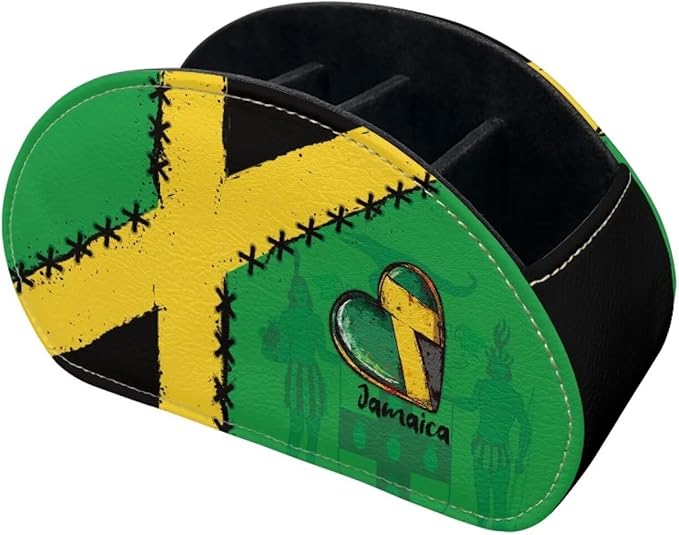 Jamaican Heart Flag Office Desk Organizers with 5 Compartments, Remote Control Holder Desktop/TV Cabinet/Vanity Caddy, Storage for Controllers/Cosmetic Brushes/Glasses