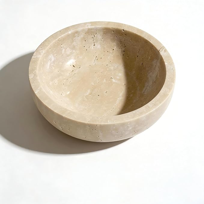Small Travertine Decorative Bowl for Keys, 5.9 inches,Natural Stone Bowl for Home Decor, Fruit, Nuts, Jewelry tray,Coffee Tables Centerpiece, Soap Serving