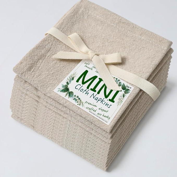 Urby Eco Hanky 10x10in Reusable Linen/cotton Napkins. Small Cloth Napkins. Eco Friendly. Ideal Use As Kids Napkins For Lunch. Dinners. Occasions Like Weddings,Birthday,Cocktail Parties. (Natural,12pk)
