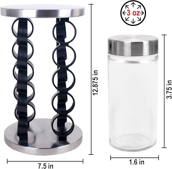 Orii 20 Jar Rotating Spice Rack with Spices Included & 5-Year Free Spice Refill Program – Stainless Steel Revolving Countertop Spice Rack with 3 oz Glass Jars