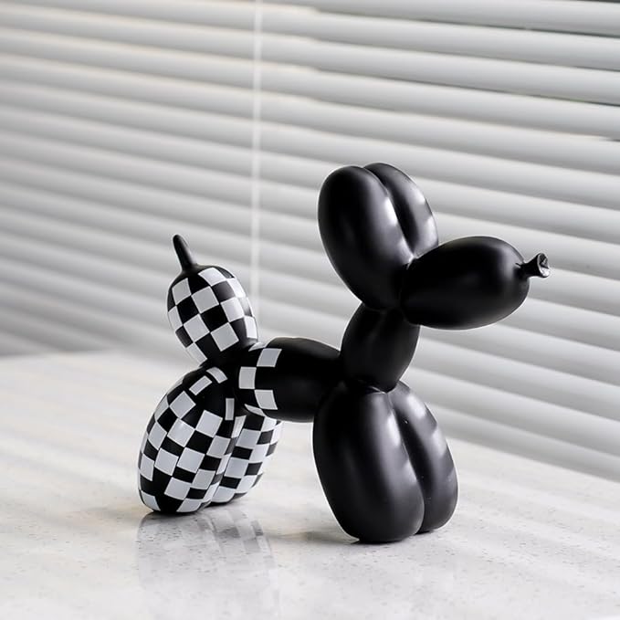 Cute Resin Dog Statue Decorations are Suitable for Modern Desktop Decoration, Home, Bedroom, Living Room, and Office Decoration (A-Checkerboard - Black)