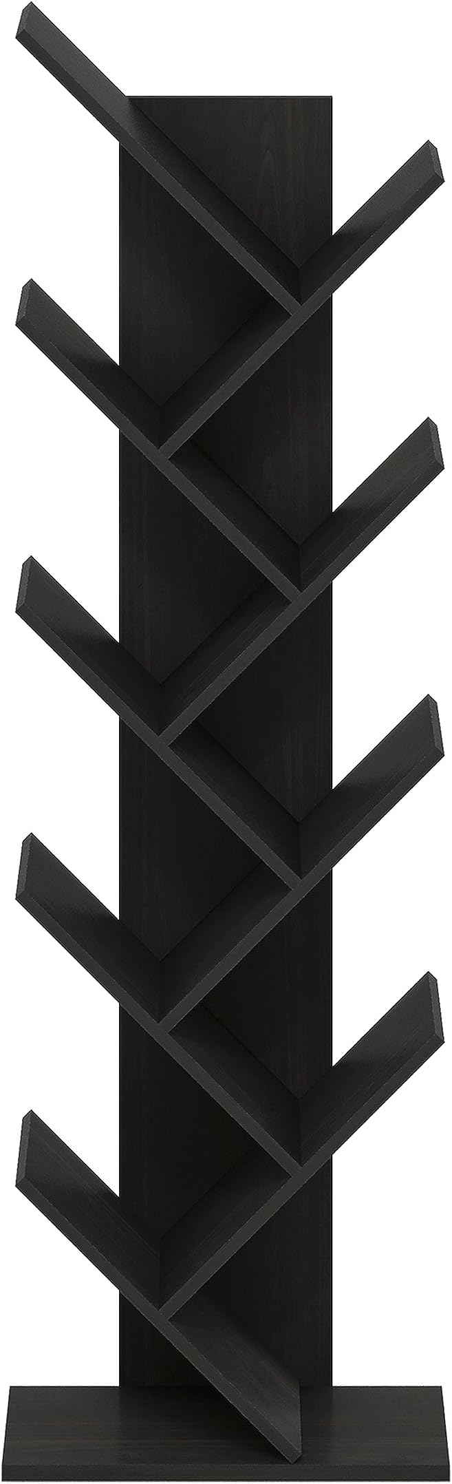 Furinno TREE Book Shelf, 9-Tier Bookshelf, Tree Bookcase with Angled Open Shelf, 8.4 x 15.7 x 50.9, for Room Decor, for Living Room, Bedroom, Home Office, Espresso