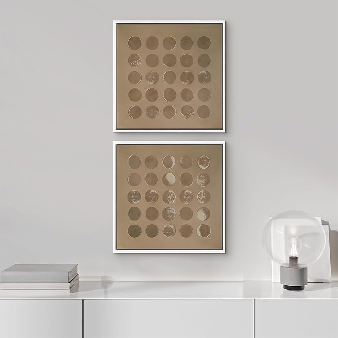 SIGNFORD Framed Canvas Print Wall Art Set Moon Phases Series Earthy Brown Illustrations Modern Art Minimal Relax/Calm for Living Room, Bedroom, Office - 24"x24"x2 WHITE