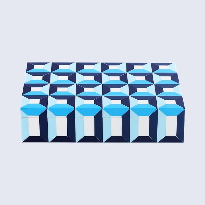 Handicrafts Home Blue Decorative Storage Box with Lid – Coffee Table Storage Box, Modern Resin Inlay Wooden Box, Remote Holder, Desk Organizer, Decorative Keepsake Box for Coastal Decor- 10x6x2.5
