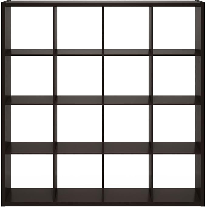 Furinno Cubicle Book Shelf, 16-Cube Bookshelf, Extra Thick Frame Reversible Bookcase with Open Back, 14.6" x 58" x 58", for Living Room, Bedroom, Home Office, Black Dark Oak