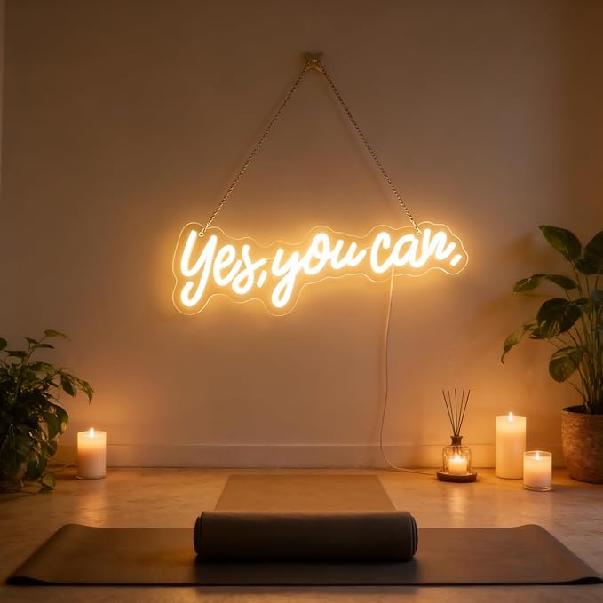 "Yes, You Can" LED Neon Sign Words Light Up Signs for Room Wall Art Decor, Inspiring Neon Light for Home, Apartment,School,Bar,Hotel,Restaurant,Cafe Decoration Christmas Birthday Gift (Warm white)