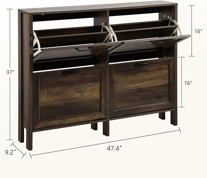 LOUVIXA Shoe Cabinet with 4 Flip Drawers, Narrow Shoe Storage Cabinet, Freestanding Shoe Cabinet Organizer, Hidden Shoe Rack Cabinet for Entryway, Hallway (4-Drawers, Brown/4-drawers)