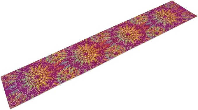 YCness Mandala Table Runner Abstract Colorful Modern Art Golden Purple Kitchen Dining Room Party Holiday Living Room Table Runner, 13x108 Inch