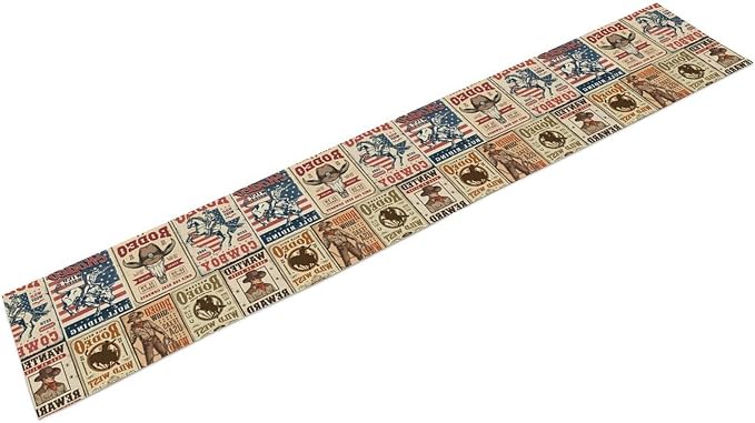 Vintage Cowboy Table Runner, Retro Western Rodeo Poster Home Decor Table Runner for Kitchen Dining Cafe Party, 13x60 Inch