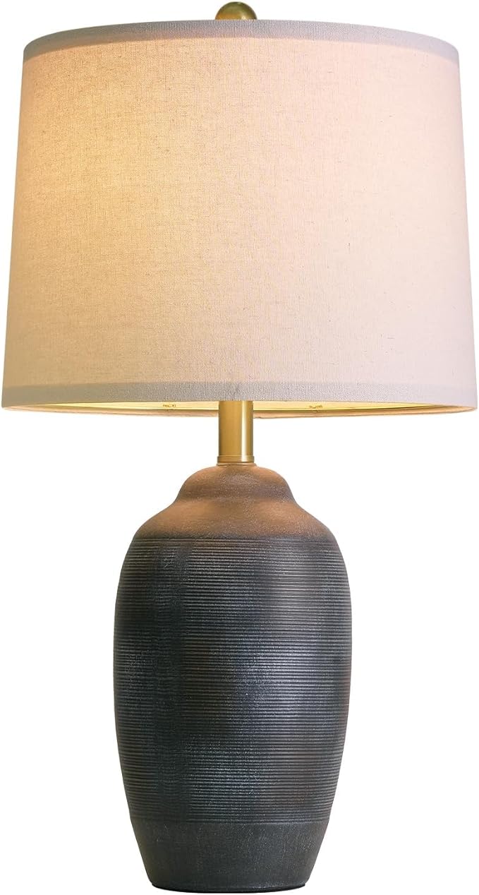 USumkky 24.5" Vintage Ceramic Table Lamp with 5FT Cord- Single Farmhouse Rustic Bedside Lamp with Natural Textured Finish, Nightstand Lamps for Living Room, Bedroom, End Table, Office Retro Black