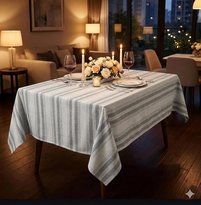 Urban Villa Table Cloth Kitchen Dining Tabletop Cover 100% Cotton 60x102 Inches Rectangle Tablecloth Washable Reusable Ideal for Hotel Restaurant Farmhouse Wedding Holiday Dinner Party- Curtis Stripes