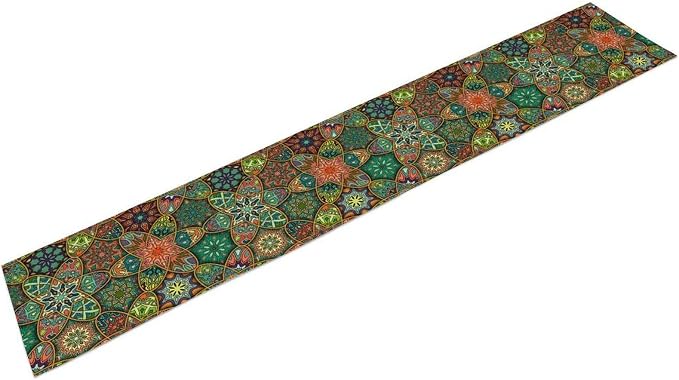 YCness Bohemian Vintage Dining Table Runner Boho Geometric Moroccan Mandala Retro Table Runner for Kitchen Dining Home Party Decor Green 13x36 Inch