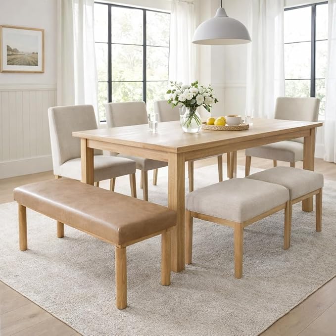 HomePop Oslo Bench - Sand Faux Leather