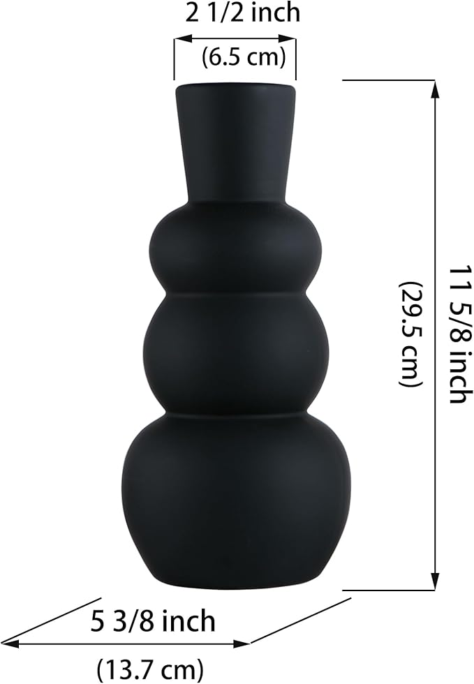 Black Vase, Modern Ceramic Vase, Black Matte Clay Vases for Pampas Grass, Minimalist Home Fresh Flowers, Dried Flowers