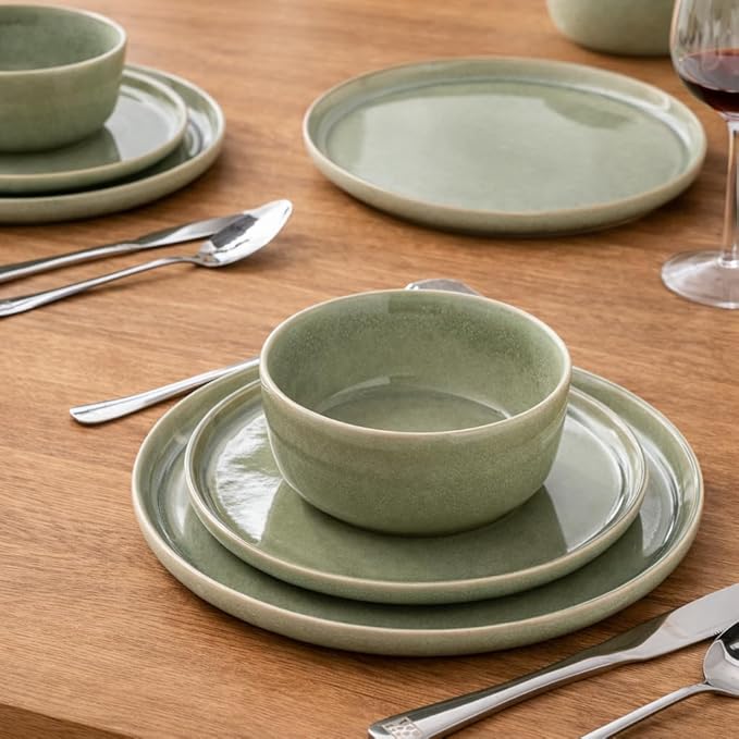 AmorArc Stoneware Dinnerware Sets for 4,Round Reactive Glaze Ceramic Plates and Bowls Set,Highly Scrath Resistant | Dishwasher & Microwave Safe Dishes Set,Service for 4 (12pc)