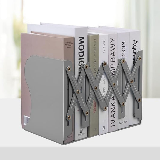 Honagu Adjustable Bookends, Metal Book Ends for Shelves Heavy Book, Desk Magazine File Organizer for Home, Office, Books, Papers, Extends up to 19 inches, for Students,Teachers (Grey)