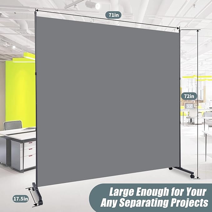 Room Divider Single Panel Partition Room Dividers/Wheels, 71'' Wide Portable Room Divider Screen, Upgrade Fabric Wall Divider for Room Partition Privacy for Space Separation Separator Home Office Grey