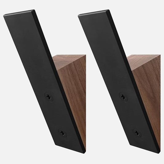 Homeforia Walnut Wood Coat Hooks, High End Walnut Wood & Black Metal Wall Mounted Coat Hooks, Mid-Century Modern Clothes Hooks, Heavy Duty Wooden Hooks for Hanging Coats, Hats, Towels & More, Set of 2